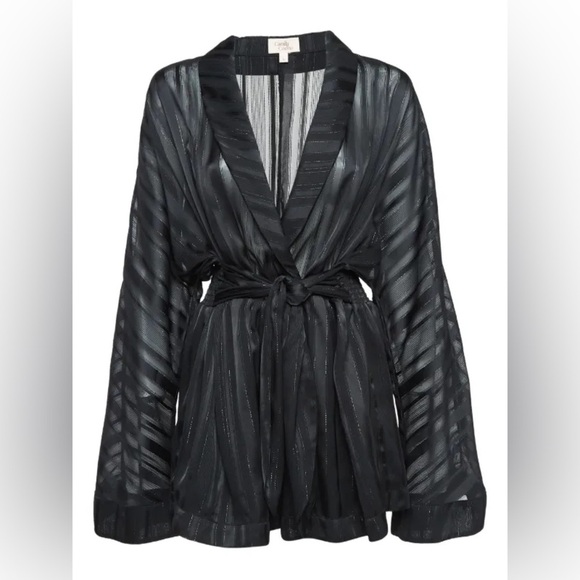 Camila Coelho Amelia Romper Black Stripe Shimmer Shorts Long Sleeve Revolve SZ S - Picture 4 of 10